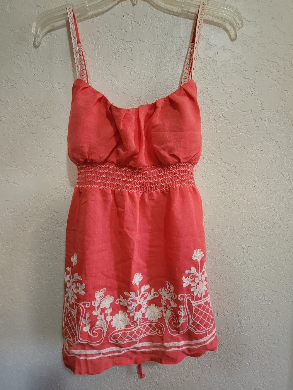 HeartSoul Coral Top with White Floral Embroidery